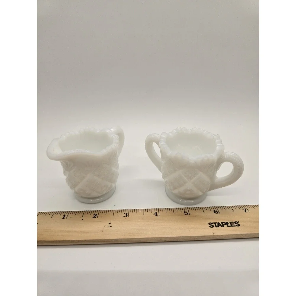 Milk Glass Westmoreland Creamer and Sugar‎ Bowl Old Quilt Pattern